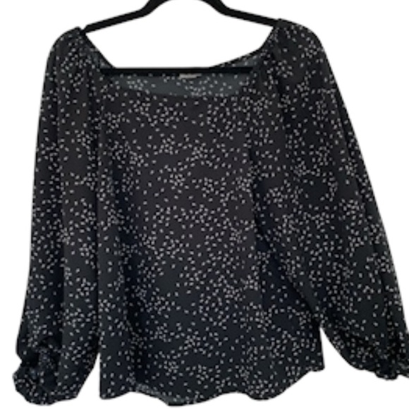 a new day Tops - A NEW DAY Women’s Long Puff Sleeve Blouse Square Neck Blk/Wt Tiny Floral Print M